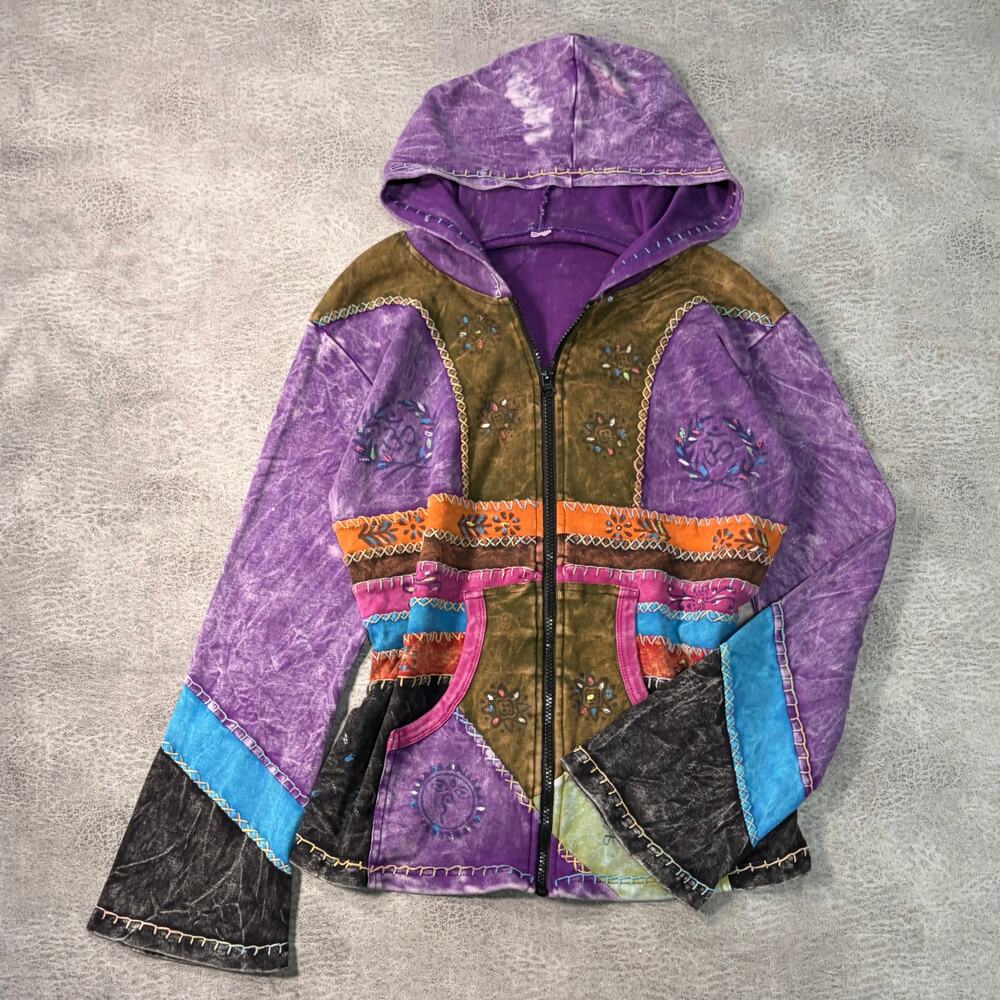 Patchwork Multicolor Embroidered Zip Up Hoodie - image 1